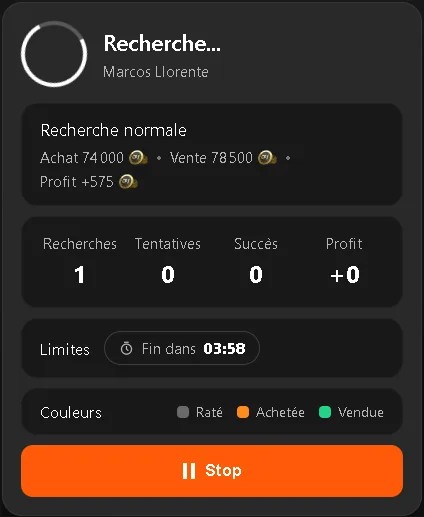 Écran du bot pendant une recherche